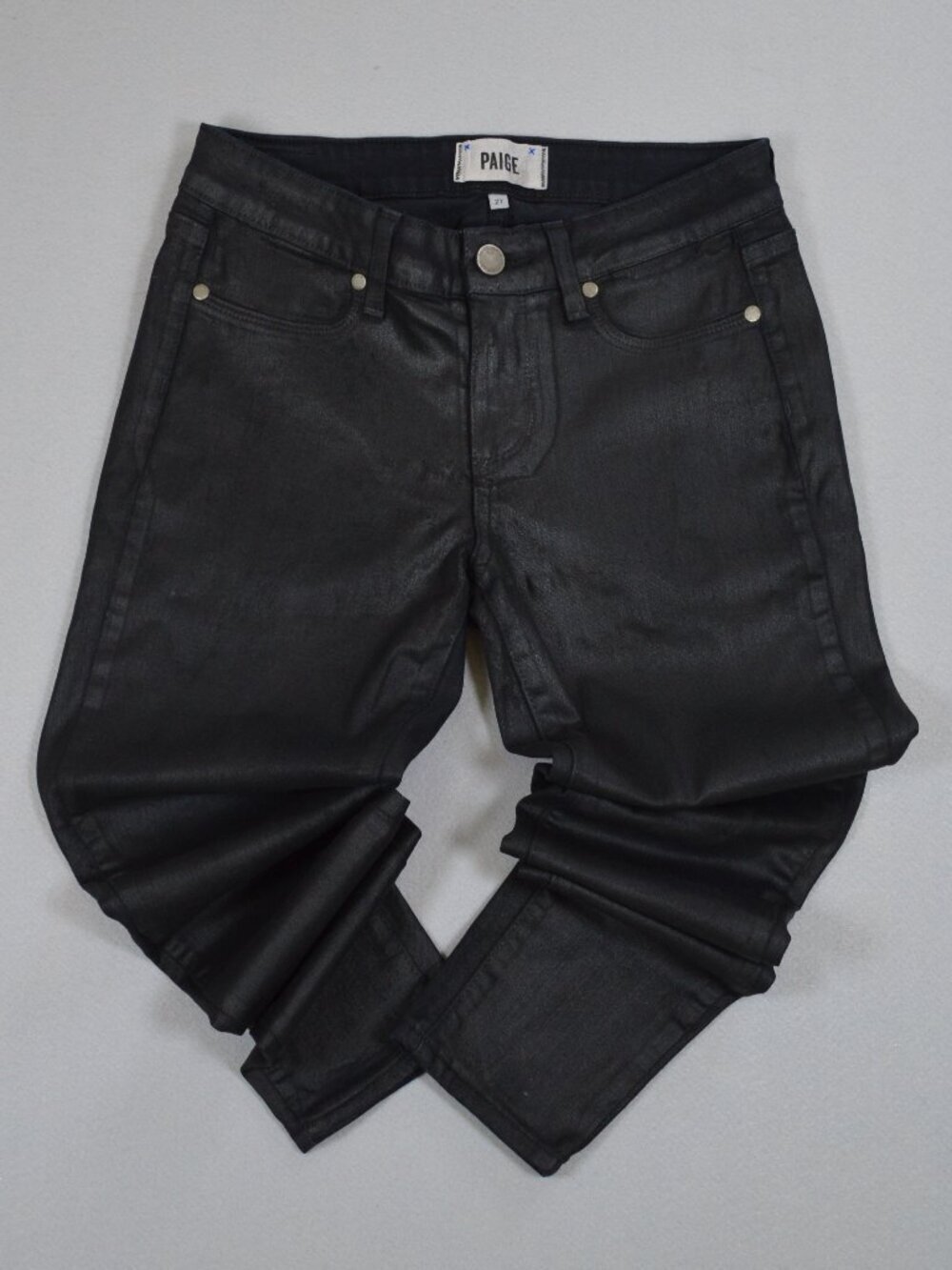 🖤 PAIGE Black Coated Skinny Jeans Faux Leather Waxed Denim 27
